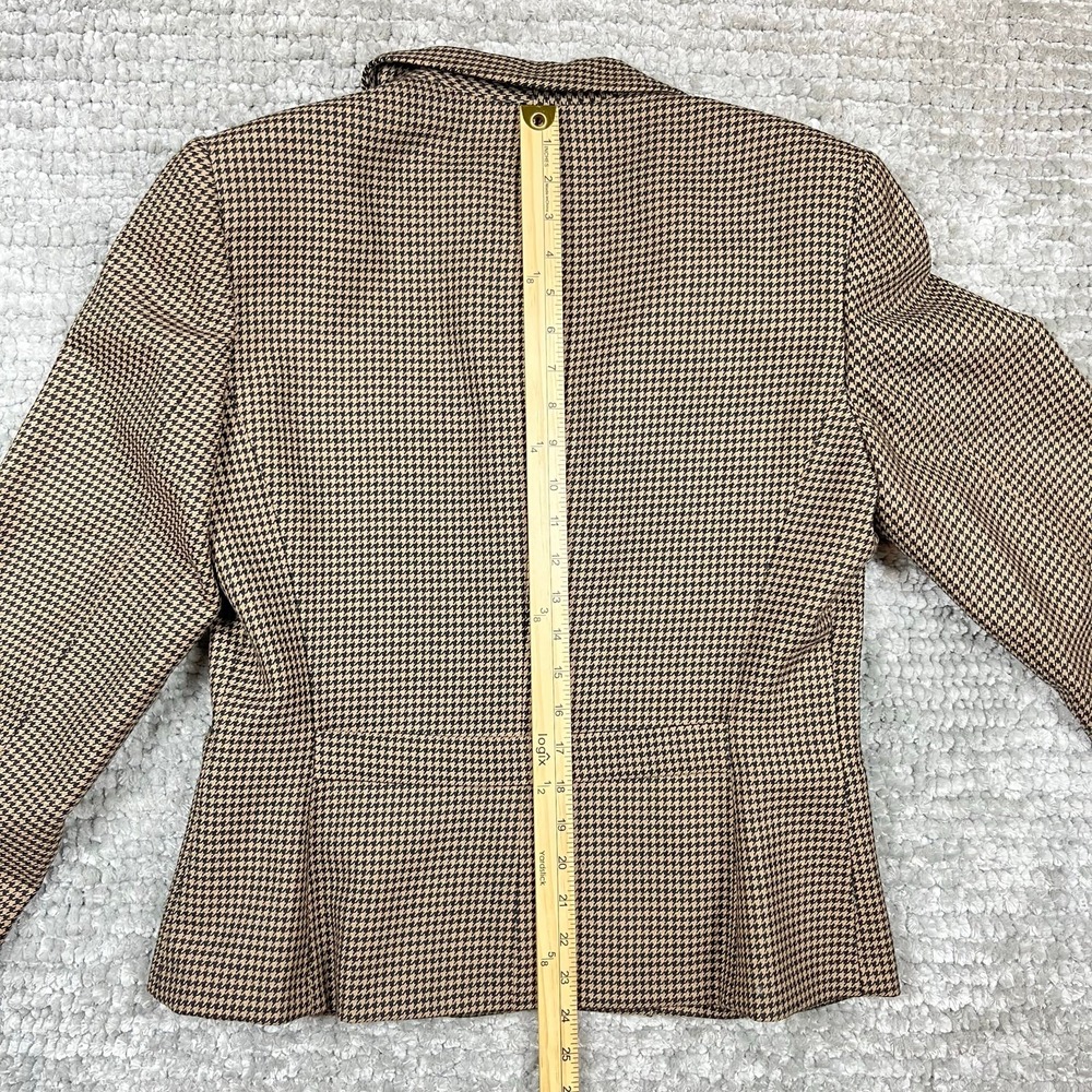 VTG Y2K Liz Claiborne Tan Black Houndstooth Wool Blazer Sz 12 Academia Business - Picture 6 of 10